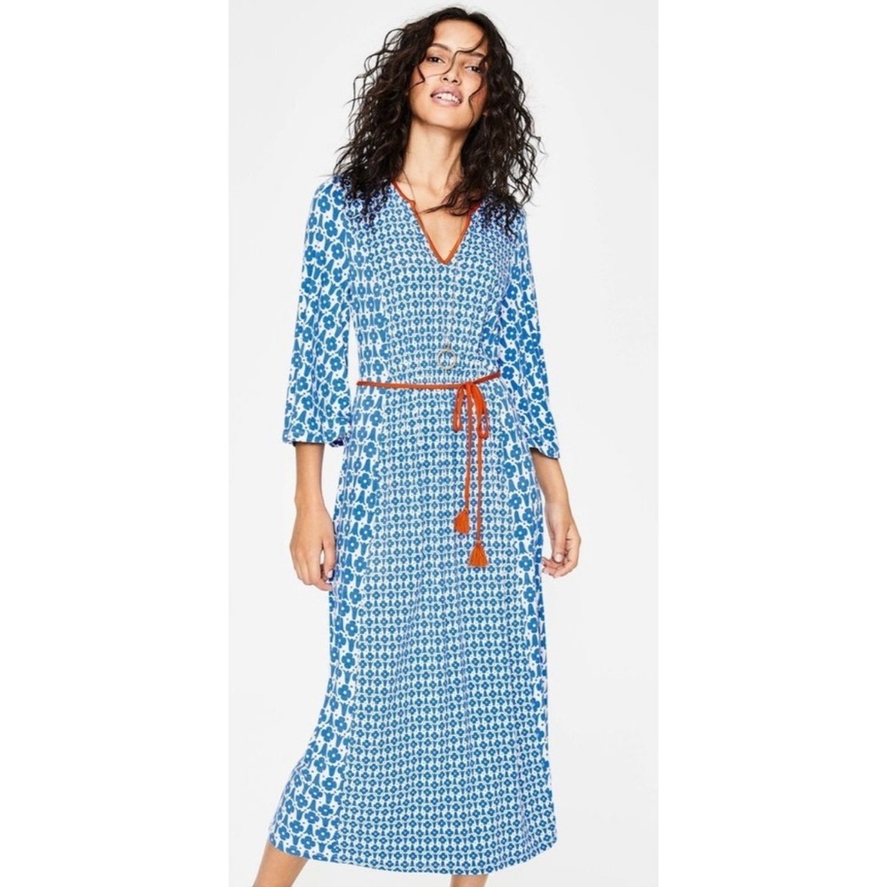 BODEN Bella Jersey dress woman tassel belt 3/4 bell sleeves
